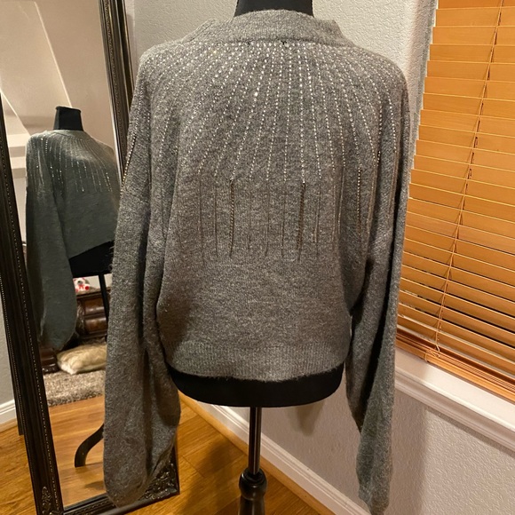 ZARA Ladies Embellished Hi-Neck Gray Sweater - Picture 3 of 5